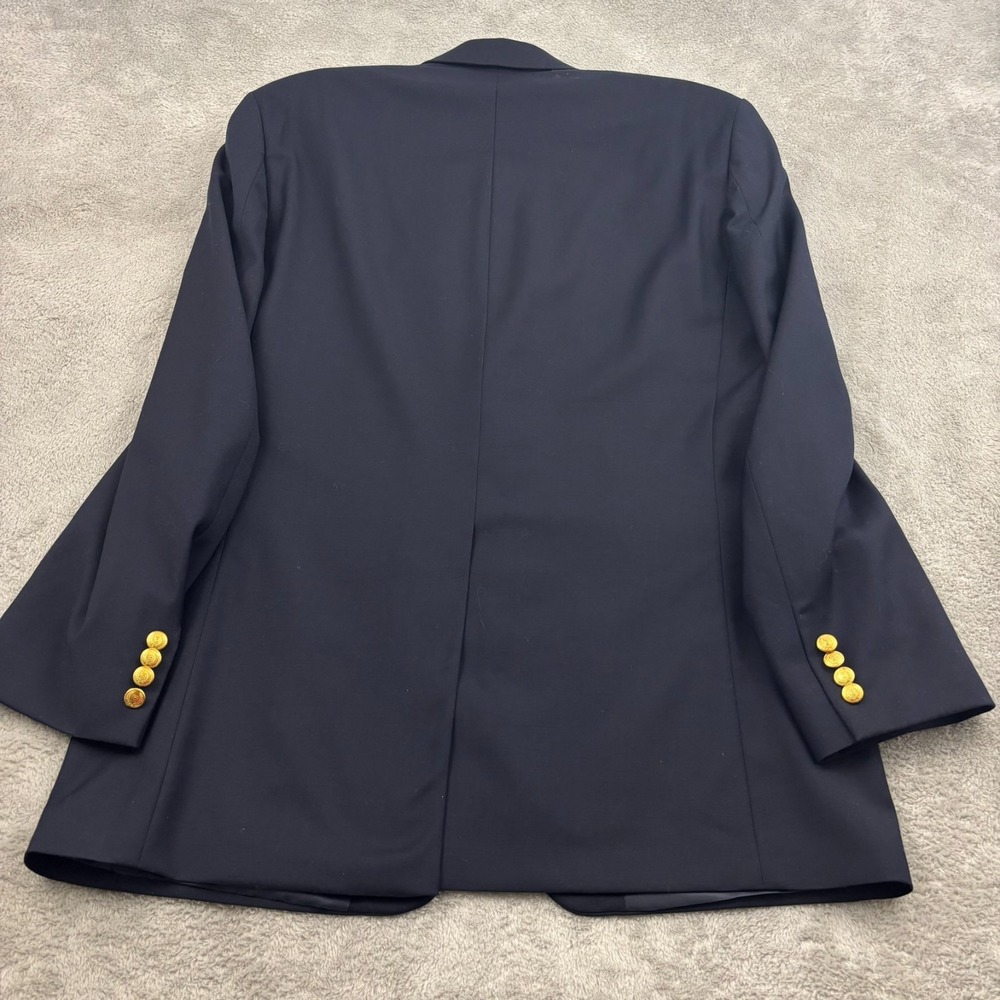 Chaps 100% Wool Gold Button Blazer Mens 42L Navy Blue Single Breast Preppy Yacht - Picture 2 of 16